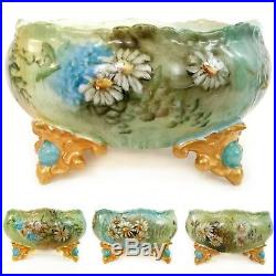 Limoges France Vintage Hand Painted Daisies Footed Center Piece Bowl Gold Leaf