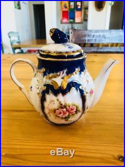 Limoges Hand Painted Rose Tea Pot Set, Sugar Bowl / Tray/Charger Vtg