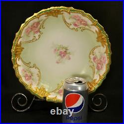 Limoges LS&S 10 1/2 Bowl Hand Painted Pink Roses Gold Swirls Beading 1891-1925