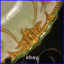 Limoges LS&S 10 1/2 Bowl Hand Painted Pink Roses Gold Swirls Beading 1891-1925