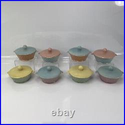 Lot of 8 Vtg Franciscan Pottery Wishmaker Individual Casserole with Lid Coral Blue