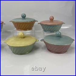 Lot of 8 Vtg Franciscan Pottery Wishmaker Individual Casserole with Lid Coral Blue