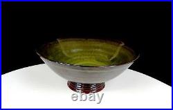 Louis Mideke NW Art Pottery Green Flambe Glaze Vintage 6 5/8 Pedestal Bowl 1950