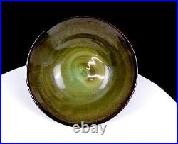 Louis Mideke NW Art Pottery Green Flambe Glaze Vintage 6 5/8 Pedestal Bowl 1950