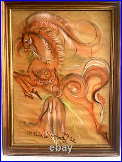 MCM 1960 Signed SASCHA BRASTOFF Pastel on Paper Pink HORSE Painting Framed