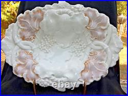 MEISSEN BOWL GRAPES & LEAVES EMBOSSED MARKED With CROSSED SWORDS 13.75 X 10