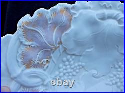 MEISSEN BOWL GRAPES & LEAVES EMBOSSED MARKED With CROSSED SWORDS 13.75 X 10