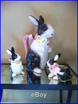 MINT Vintage1992 FITZ & FLOYD PANSY PARADE Bunny Pitcher, Creamer, Sugar Bowl