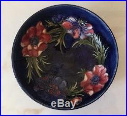 MOORCROFT Pottery 8 1/2 Bowl Anenome/Poppy Cobalt Blue-Vintage. 736