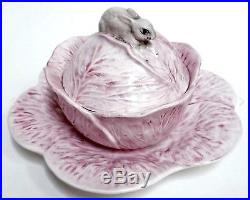 MOTTAHEDEH ITALY VTG 1940's COLLECTIBLE PORCELAIN BUNNY COVERED BOX BOWL w PLATE