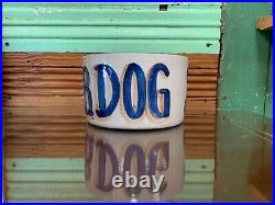 M A Hadley Pottery OUR DOG LARGE Blue & White Dog Bowl Dish-Vintage 1980's