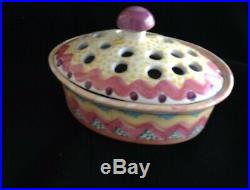 Mackenzie Childs Ceramic casserole Bowl Frog Flower Top Vintage 1994 KEUKENHOF