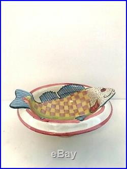 Mackenzie Childs Huge HANDPAINTED FISH Serving Pedestal Bowl Vintage