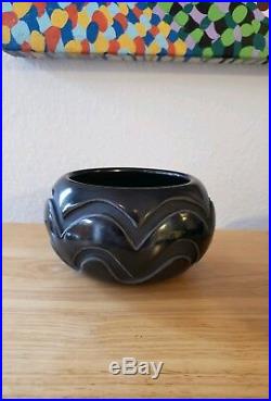 Madeline Naranjo-Vintage Santa Clara Pueblo Pottery Carved Black Bowl-NICE