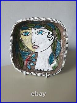 Mari Simmulson Upsala Ekeby ceramic wall plaque / bowl MCM Swedish art vintage