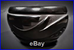 Mary Singer Santa Clara Pueblo, New Mexico Carved Black Pottery Bowl Vintage