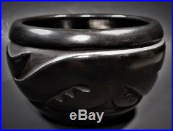 Mary Singer Santa Clara Pueblo, New Mexico Carved Black Pottery Bowl Vintage