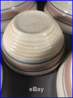 McCoy Pottery Pink Blue Striped Mixing Bowls Ovenware Beehive Style Vtg Set of 5