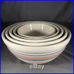 McCoy Pottery Pink Blue Striped Mixing Bowls Ovenware Beehive Style Vtg Set of 5