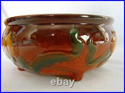 McCoy Pottery Vintage Mid Century Chocolat Brown Footed Glazed Bowl Floral 205-8