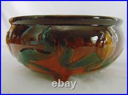 McCoy Pottery Vintage Mid Century Chocolat Brown Footed Glazed Bowl Floral 205-8