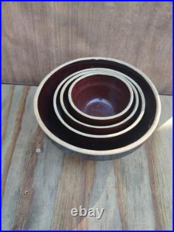 McCoy Vintage 1930's Brown Stoneware Ribbed Mixing Bowl nesting set of 4