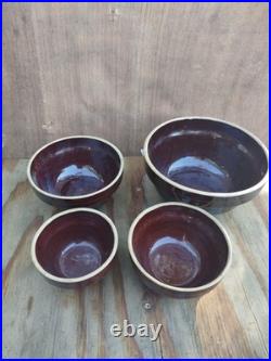 McCoy Vintage 1930's Brown Stoneware Ribbed Mixing Bowl nesting set of 4