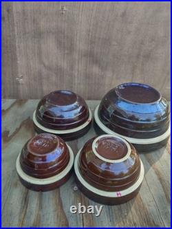 McCoy Vintage 1930's Brown Stoneware Ribbed Mixing Bowl nesting set of 4
