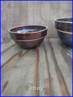 McCoy Vintage 1930's Brown Stoneware Ribbed Mixing Bowl nesting set of 4
