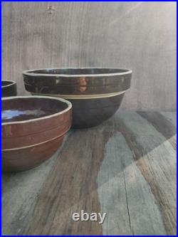 McCoy Vintage 1930's Brown Stoneware Ribbed Mixing Bowl nesting set of 4