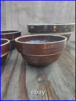 McCoy Vintage 1930's Brown Stoneware Ribbed Mixing Bowl nesting set of 4
