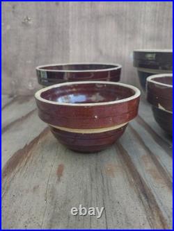 McCoy Vintage 1930's Brown Stoneware Ribbed Mixing Bowl nesting set of 4