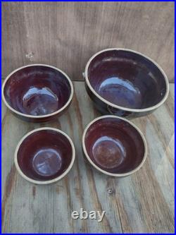 McCoy Vintage 1930's Brown Stoneware Ribbed Mixing Bowl nesting set of 4