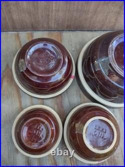 McCoy Vintage 1930's Brown Stoneware Ribbed Mixing Bowl nesting set of 4