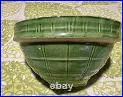 McCoy Vintage Olive Green Bowl Windowpane Design 9.75 Yellowware Mixing Bowl #9