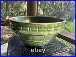 McCoy Vintage Olive Green Bowl Windowpane Design 9.75 Yellowware Mixing Bowl #9