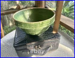 McCoy Vintage Olive Green Bowl Windowpane Design 9.75 Yellowware Mixing Bowl #9