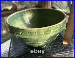 McCoy Vintage Olive Green Bowl Windowpane Design 9.75 Yellowware Mixing Bowl #9