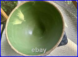 McCoy Vintage Olive Green Bowl Windowpane Design 9.75 Yellowware Mixing Bowl #9