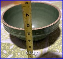 McCoy Vintage Olive Green Bowl Windowpane Design 9.75 Yellowware Mixing Bowl #9