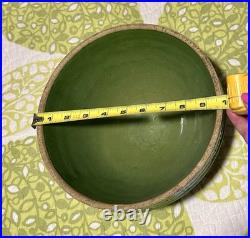 McCoy Vintage Olive Green Bowl Windowpane Design 9.75 Yellowware Mixing Bowl #9