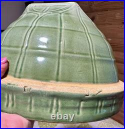 McCoy Vintage Olive Green Bowl Windowpane Design 9.75 Yellowware Mixing Bowl #9
