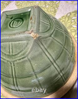 McCoy Vintage Olive Green Bowl Windowpane Design 9.75 Yellowware Mixing Bowl #9