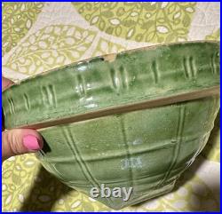 McCoy Vintage Olive Green Bowl Windowpane Design 9.75 Yellowware Mixing Bowl #9
