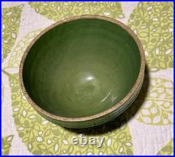 McCoy Vintage Olive Green Bowl Windowpane Design 9.75 Yellowware Mixing Bowl #9