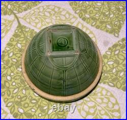 McCoy Vintage Olive Green Bowl Windowpane Design 9.75 Yellowware Mixing Bowl #9
