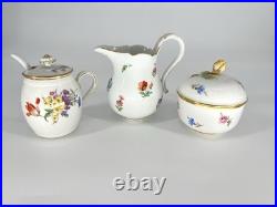 Meissen Hand Painted Flowers Yellow Rose Finial Mini Sugar Bowl Creamer Jar Set