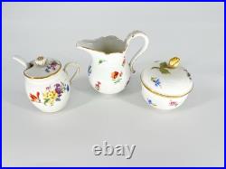 Meissen Hand Painted Flowers Yellow Rose Finial Mini Sugar Bowl Creamer Jar Set