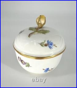Meissen Hand Painted Flowers Yellow Rose Finial Mini Sugar Bowl Creamer Jar Set