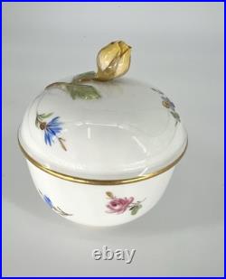 Meissen Hand Painted Flowers Yellow Rose Finial Mini Sugar Bowl Creamer Jar Set